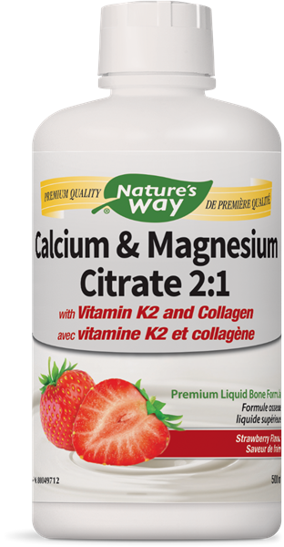 Nature's Way Calcium & Magnesium Citrate 2:1 (w/ Vitamin K2 and Collagen) - Strawberry