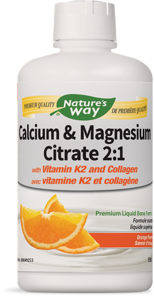 Nature's Way Calcium & Magnesium Citrate 2:1 (w/ Vitamin K2 and Collagen) - Orange