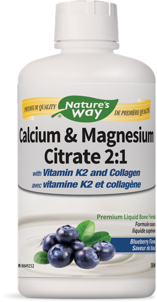 Nature's Way Calcium & Magnesium Citrate 2:1 (w/ Vitamin K2 and Collagen) - Blueberry