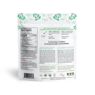 Organic Traditions Yerba Mate Mint Latte with Matcha and Probiotics